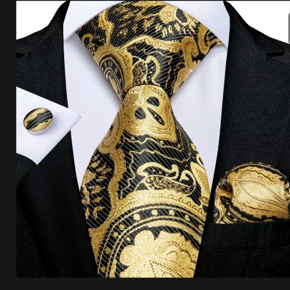 Mens Gold and Black Shimmery Necktie Set!